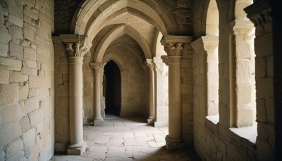 Stone archway in a medieval corridor