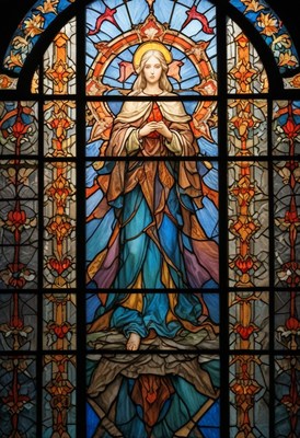 Stained glass virgin mary window