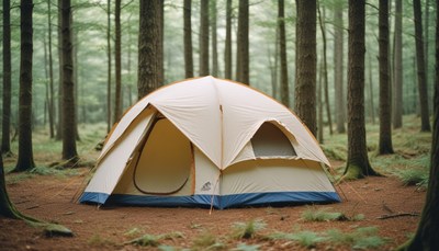 Tent campsite in forest