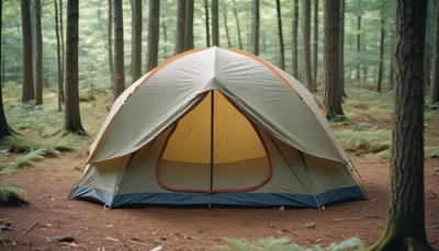Tent campsite in forest