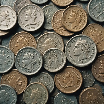 Ancient roman coins close-up