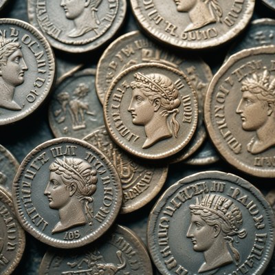 Roman coin collection close-up