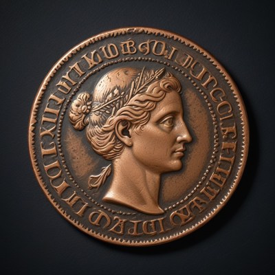 Copper coin with female profile
