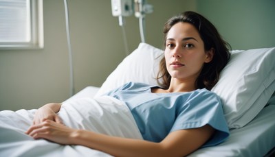 Woman resting in hospital bed