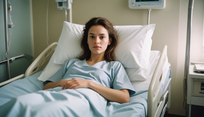Woman resting in hospital bed