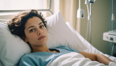 Woman resting in hospital bed