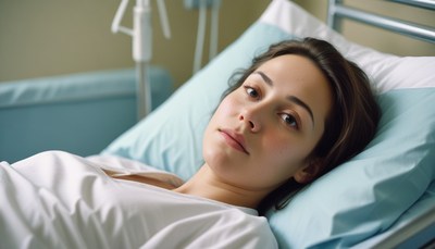 Woman resting in hospital bed