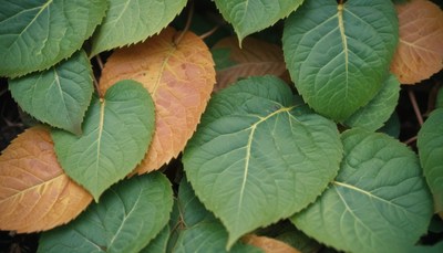 Green and brown leaves in autumn