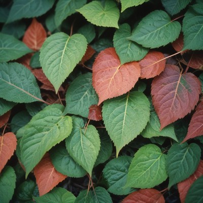 Green and red leaves