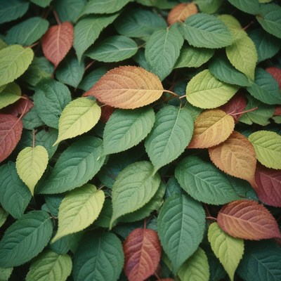 Autumn leaves on green vine