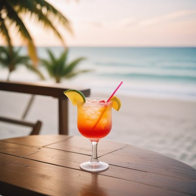 Tropical cocktail on beach table