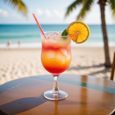 Tropical cocktail on beach table