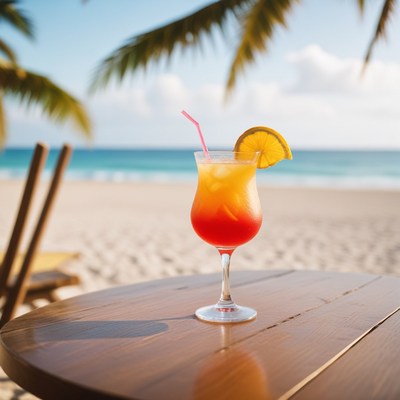 Tropical cocktail on beach table