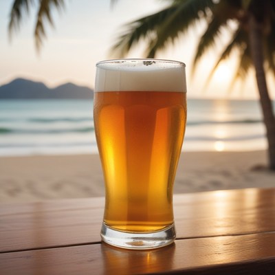 Beer on the beach at sunset