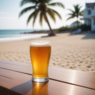 Beachside beer on wooden table