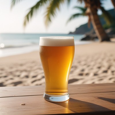 Cold beer on beach table