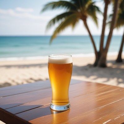 Beer on a beach table