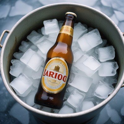 Beer bottle in ice bucket