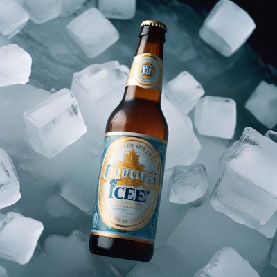 Beer bottle surrounded by ice