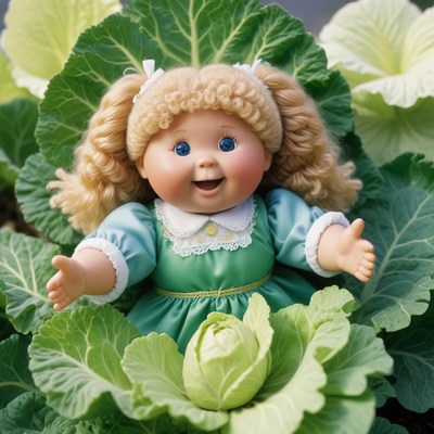 Cabbage patch doll in garden