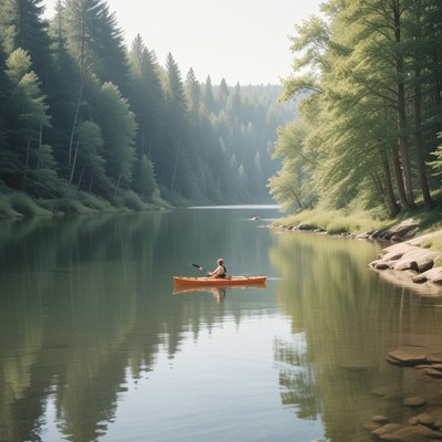 Kayaking on a serene forest lake