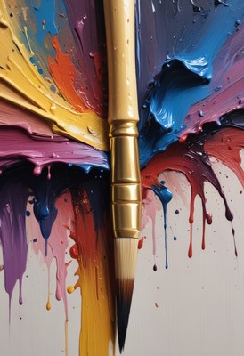 Paintbrush and colorful drips