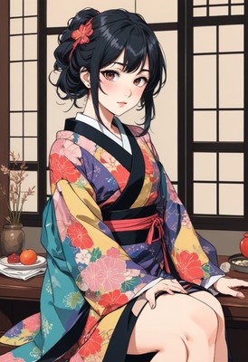 Anime girl in kimono