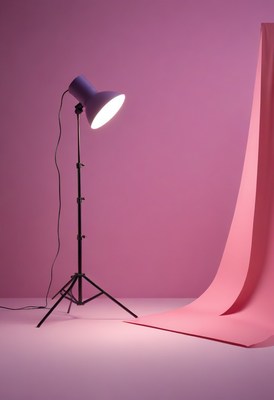 Studio light setup with pink backdrop