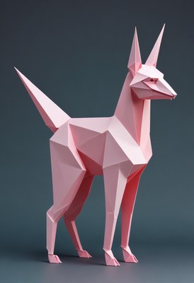 Pink paper dog sculpture
