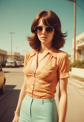 Woman in retro outfit on a sunny street
