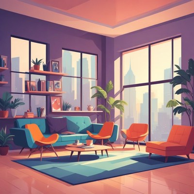 Modern living room with city view