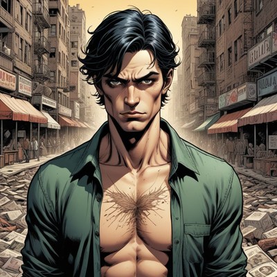 Man with wing tattoo in urban setting