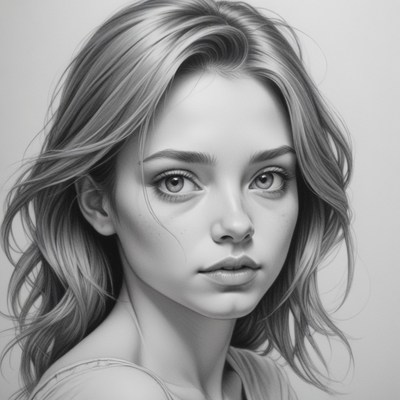 Woman with blonde hair in pencil drawing