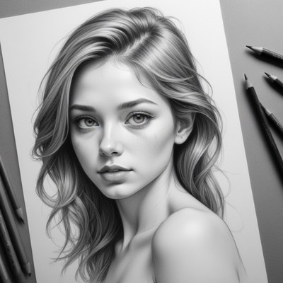Pencil drawing of woman with long hair