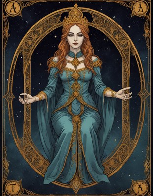 Queen in gold frame with starry background