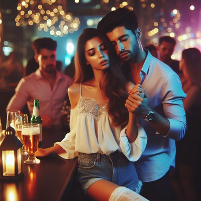 Couple dancing at a bar