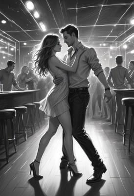 Couple dancing in bar at night