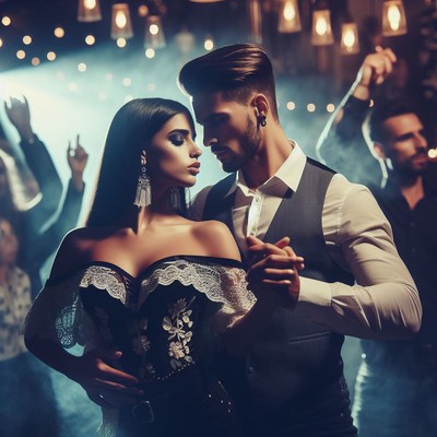 Couple dancing closely at nightclub