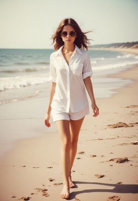 Woman walking on sandy beach