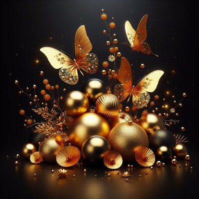 Golden butterflies and ornaments