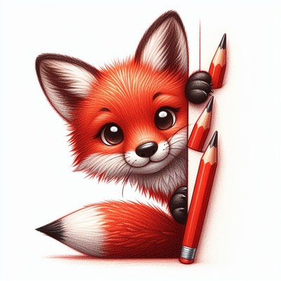 Fox peeking behind pencils