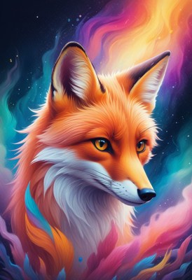 Fox portrait with colorful background