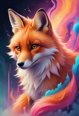 Colorful fox in digital art