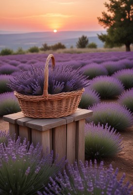 Lavender basket at sunset