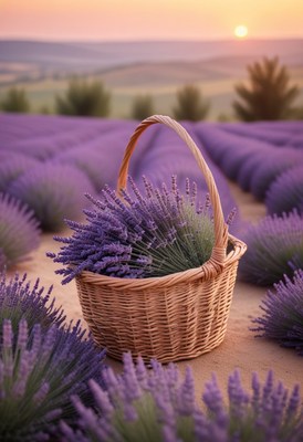 Lavender basket at sunset