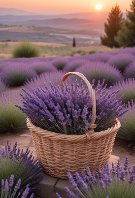 Lavender basket at sunset