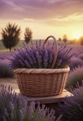 Lavender basket at sunset