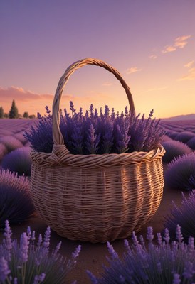 Lavender basket at sunset