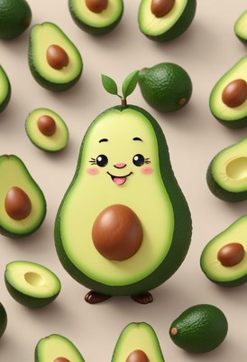 Smiling avocado among halves
