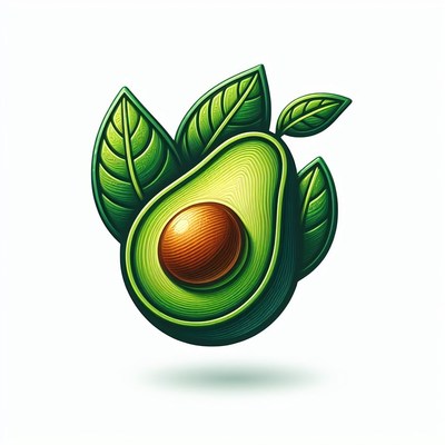 Halved avocado with leaves